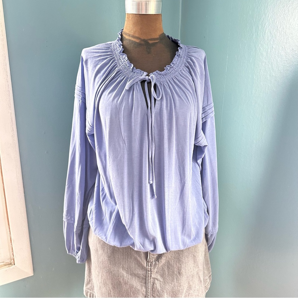 Lucky Brand Soft Blue Gathered Blouse